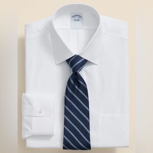 Brooks Brothers mens 17 32/33 regular fit solid white no -iron dress shirt EUC